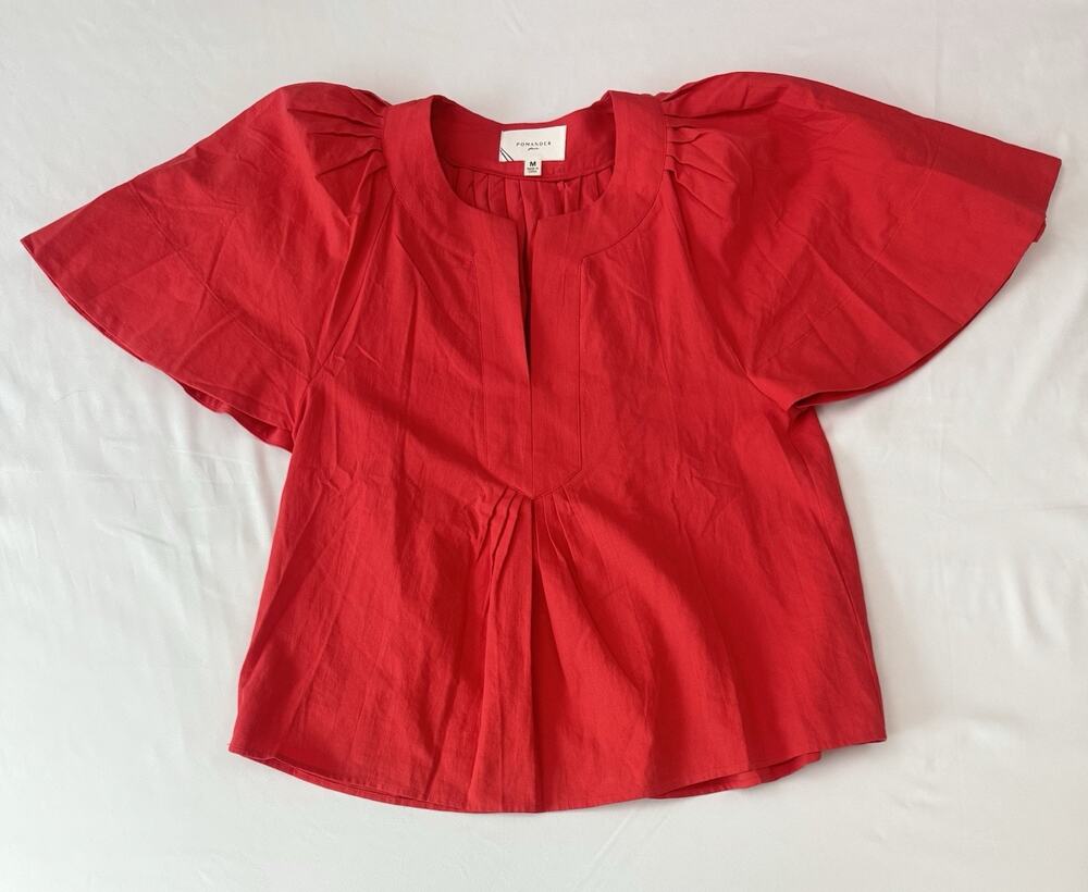 Tuckernuck Pomander Place Blouse Finley Flutter Sleeve Cotton Preppy Top M
